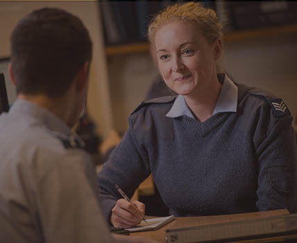 RAF People Operations specialist consulting with RAF personnel