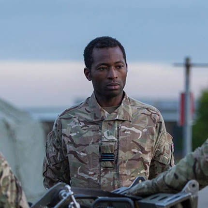 RAF Engineering Officer (Communication Electronics) supervising equipment set up